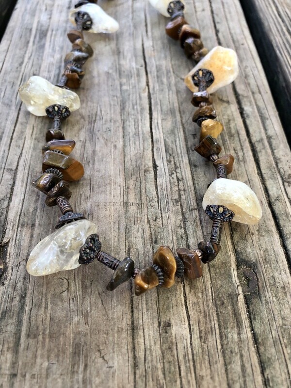 Tiger&#39;s Eye &amp; Citrine on Copper Necklace