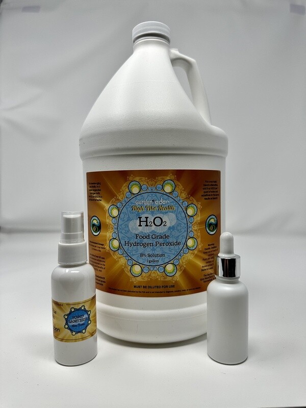 High Vibe Health from The Garden of Eden 1 gallon 8% Food Grade Hydrogen Peroxide, white bottle