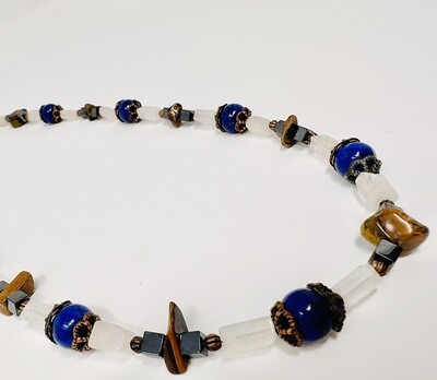 Lapis Lazuli, Rose Quartz, Tiger's Eye & Hematite Necklace