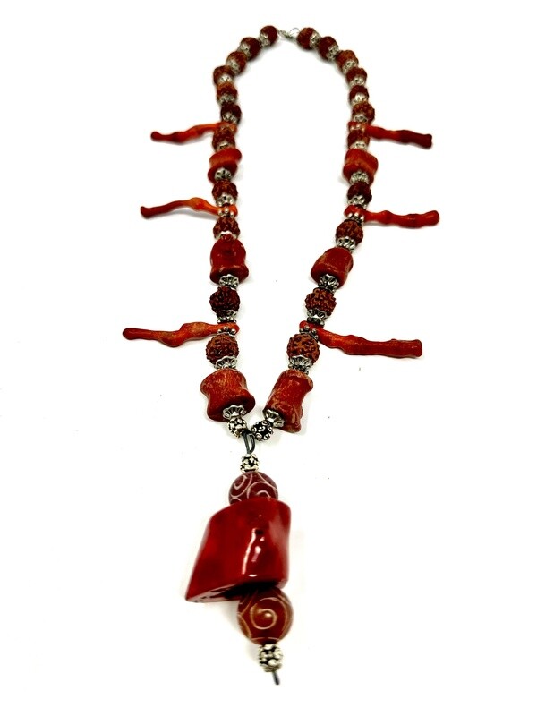 Coral &amp; Rudraksha Necklace