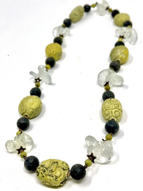 Tektite, Glass &amp; Hand-Carved Soapstone