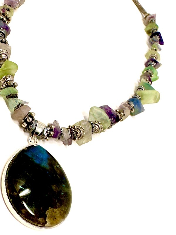 Round Labradorite on Fluorite Necklace