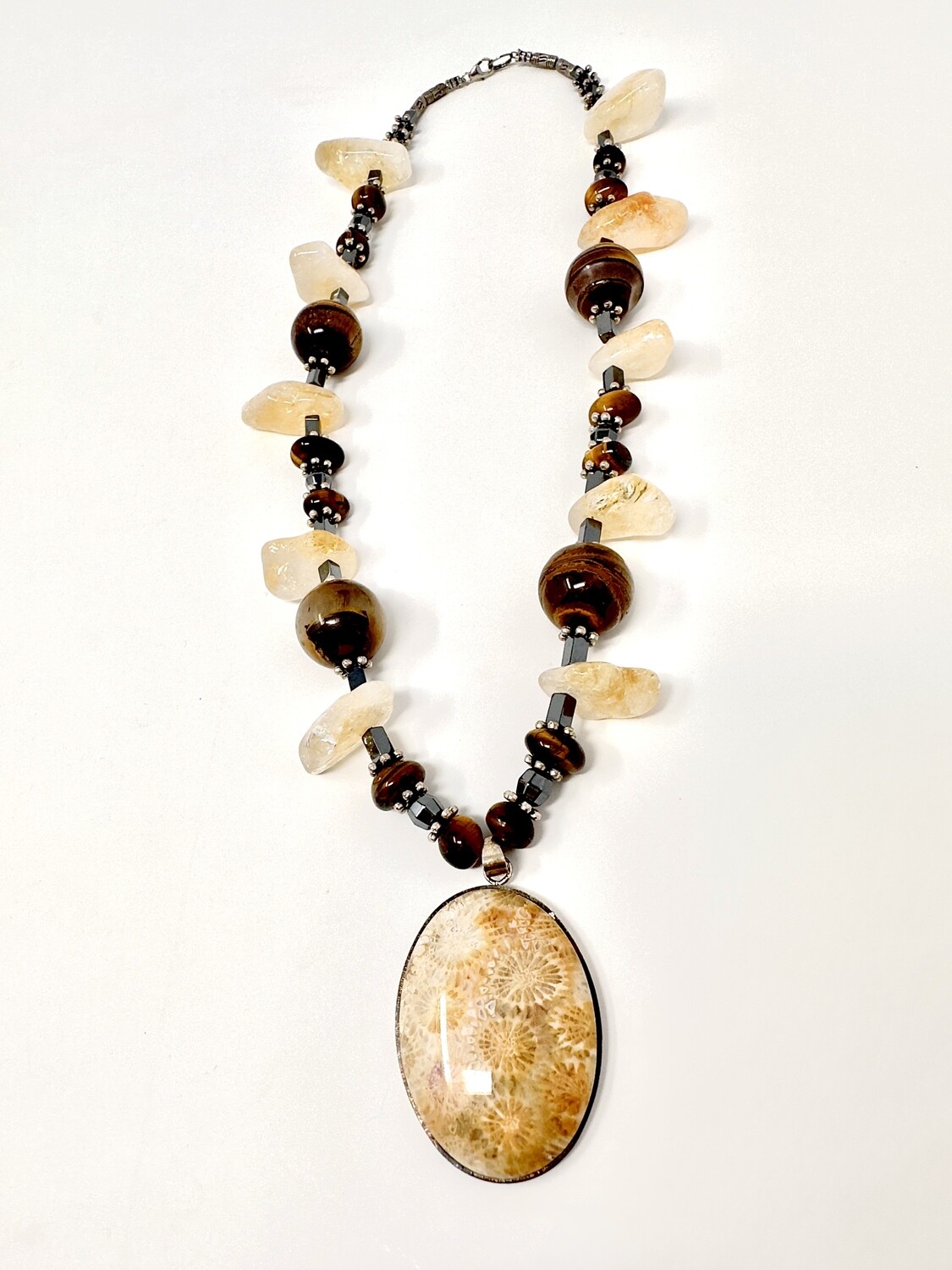 Flower Jasper on Citrine and Tiger&#39;s Eye Necklace