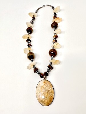 Flower Jasper on Citrine and Tiger's Eye Necklace