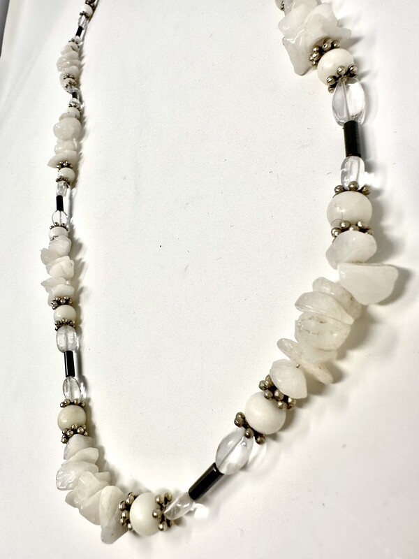Quartz, White Stone, &amp; Hematite Necklace