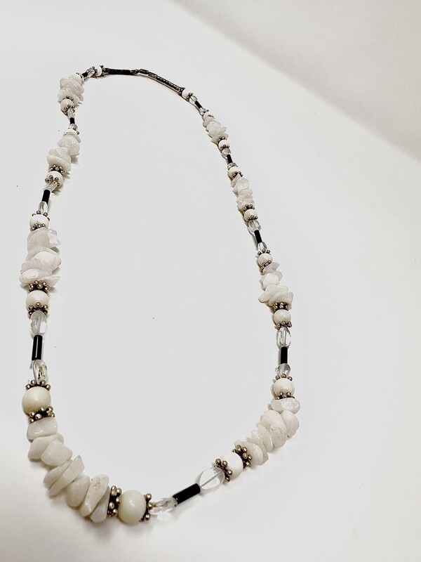 Quartz, White Stone, &amp; Hematite Necklace