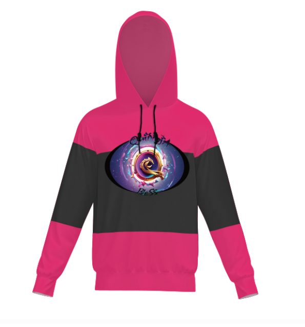 QuiNnjA Hot Pink on Black Hoodie Sweatshirt