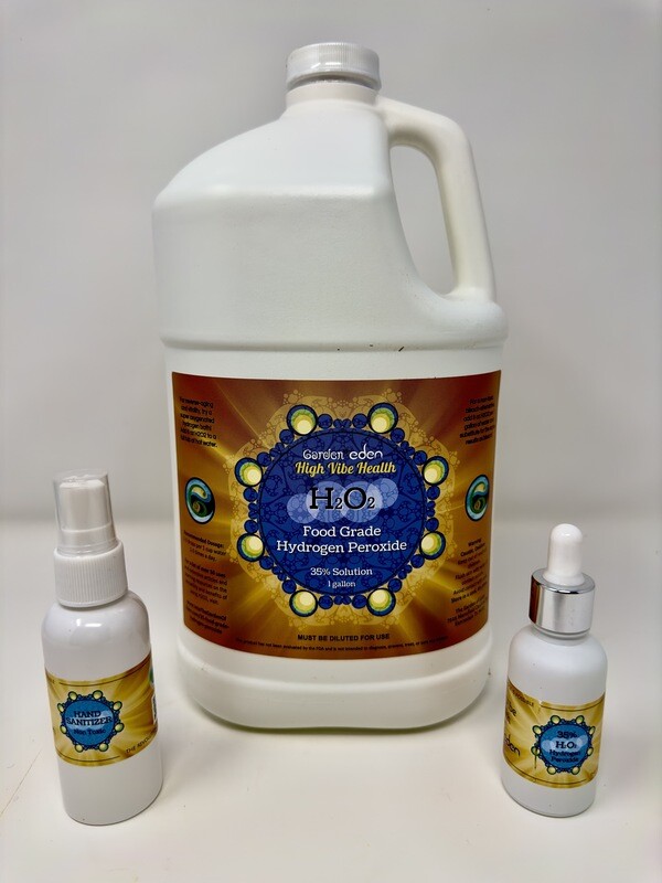 High Vibe Health from The Garden of Eden 1 gallon 35% Food Grade Hydrogen Peroxide, white bottle