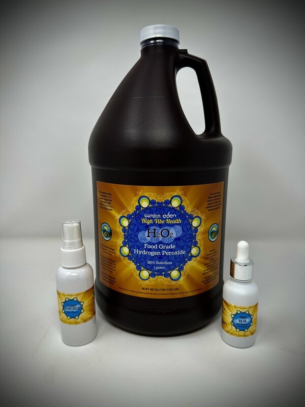 High Vibe Health from The Garden of Eden 1 gallon 35% Food Grade Hydrogen Peroxide, brown bottle
