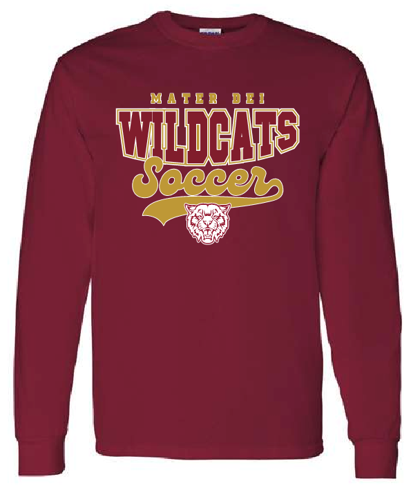 MD Wildcat Head Soccer Long Sleeve Tee - Gildan