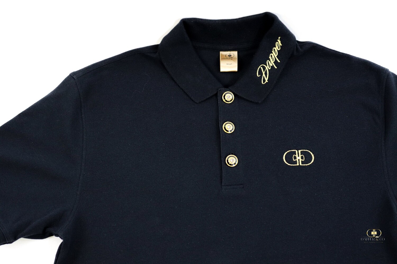 "Prestige" Pique Polo in Black/Gold