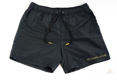 &quot;Paradise&quot; Swim Short in Black/Gold (Tagline Edition)