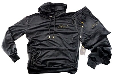 &quot;Level Up (L^)&quot; Velour Track-Suit (Black/Gold)