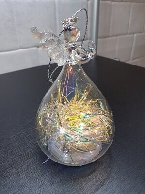 Light up glass angel, with tinsel