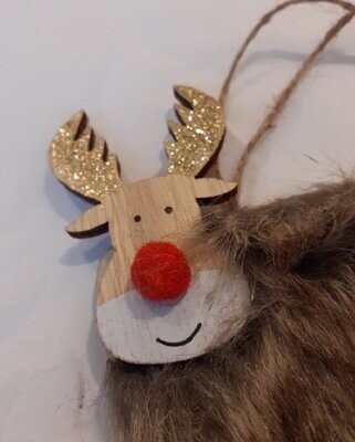 Wooden reindeer decoration with glittery antlers