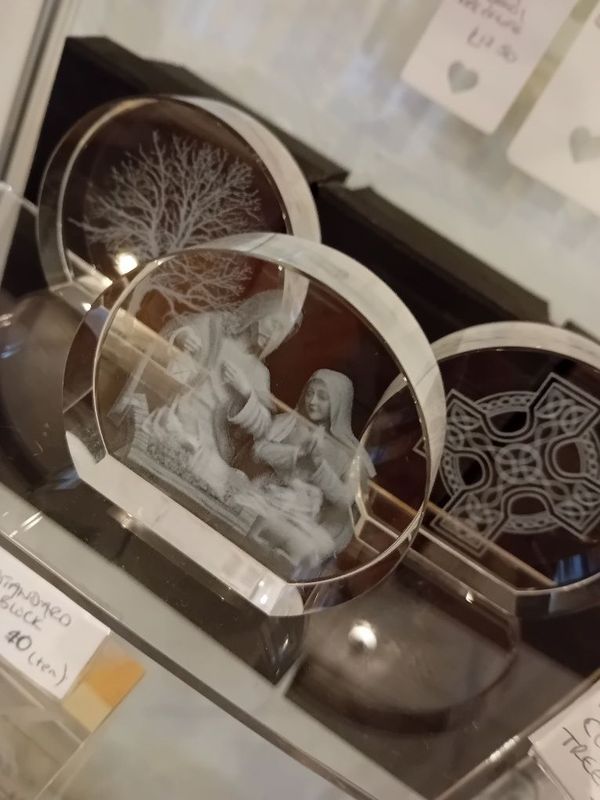 Holy Family glass semicircle ornament