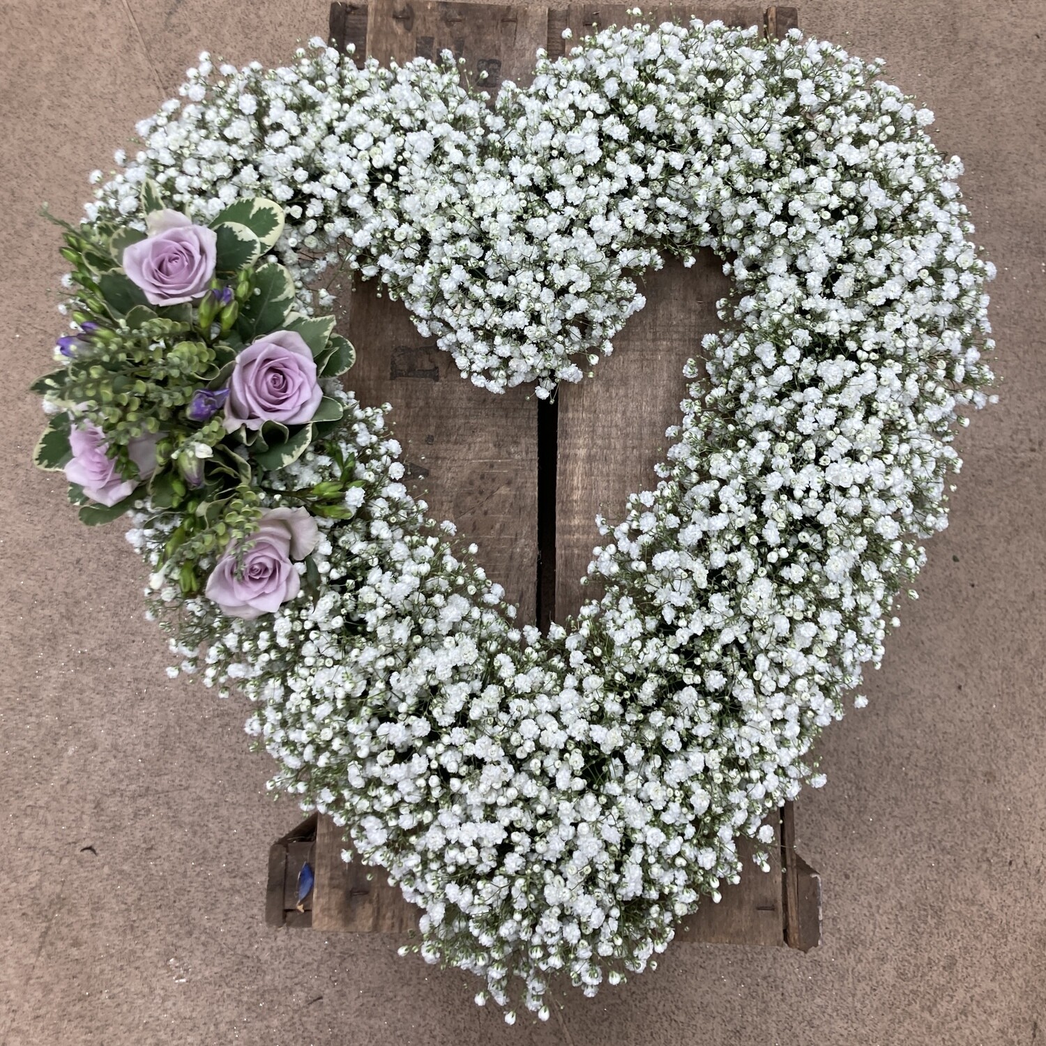 Gypsophila Floral Open Heart Tribute with Rose Accent Spray