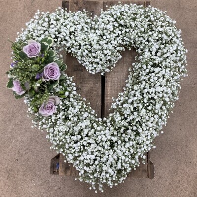 Gypsophila Floral Open Heart Tribute with Rose Accent Spray