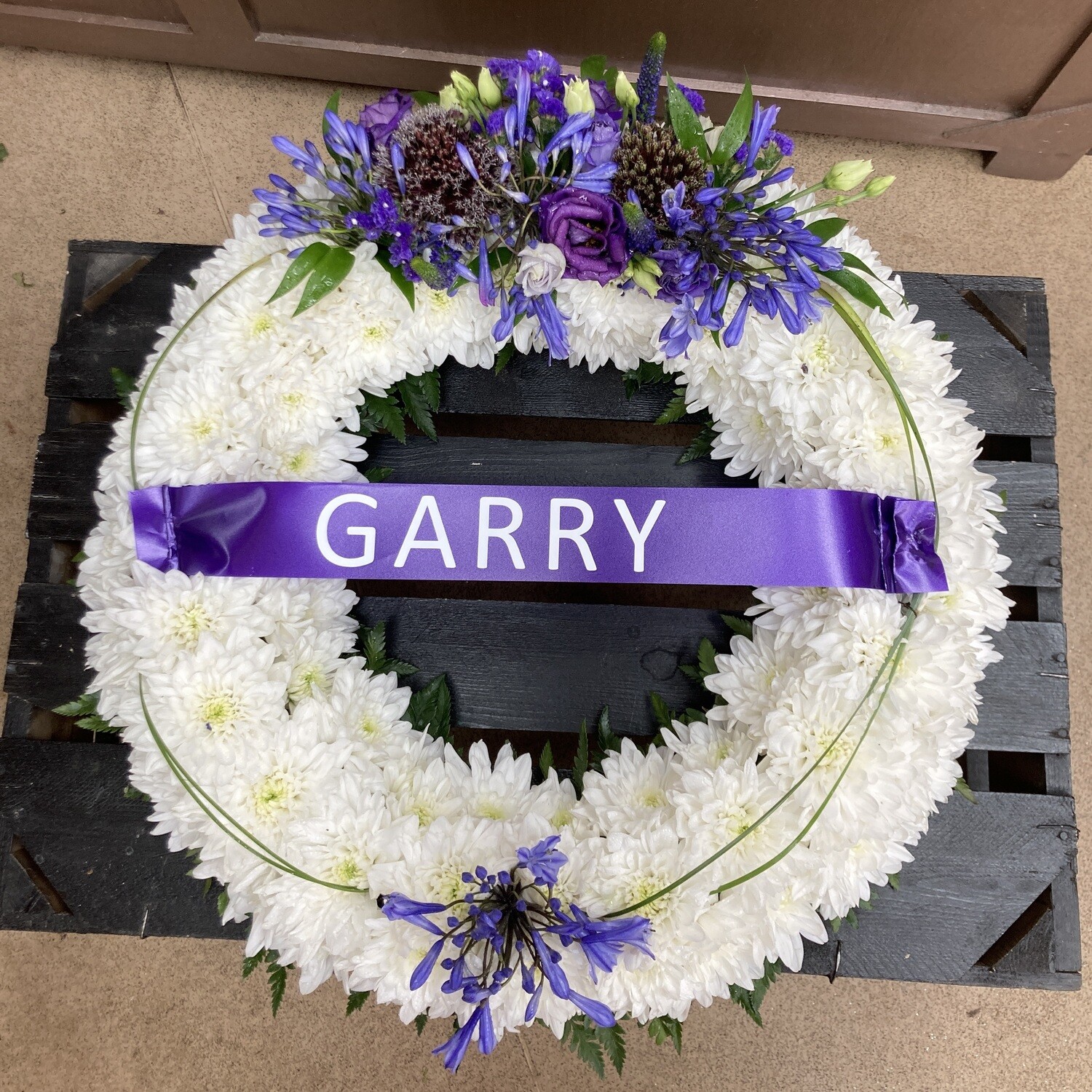 Chrysanthemum Based Wreath Tribute with Floral Accent Spray