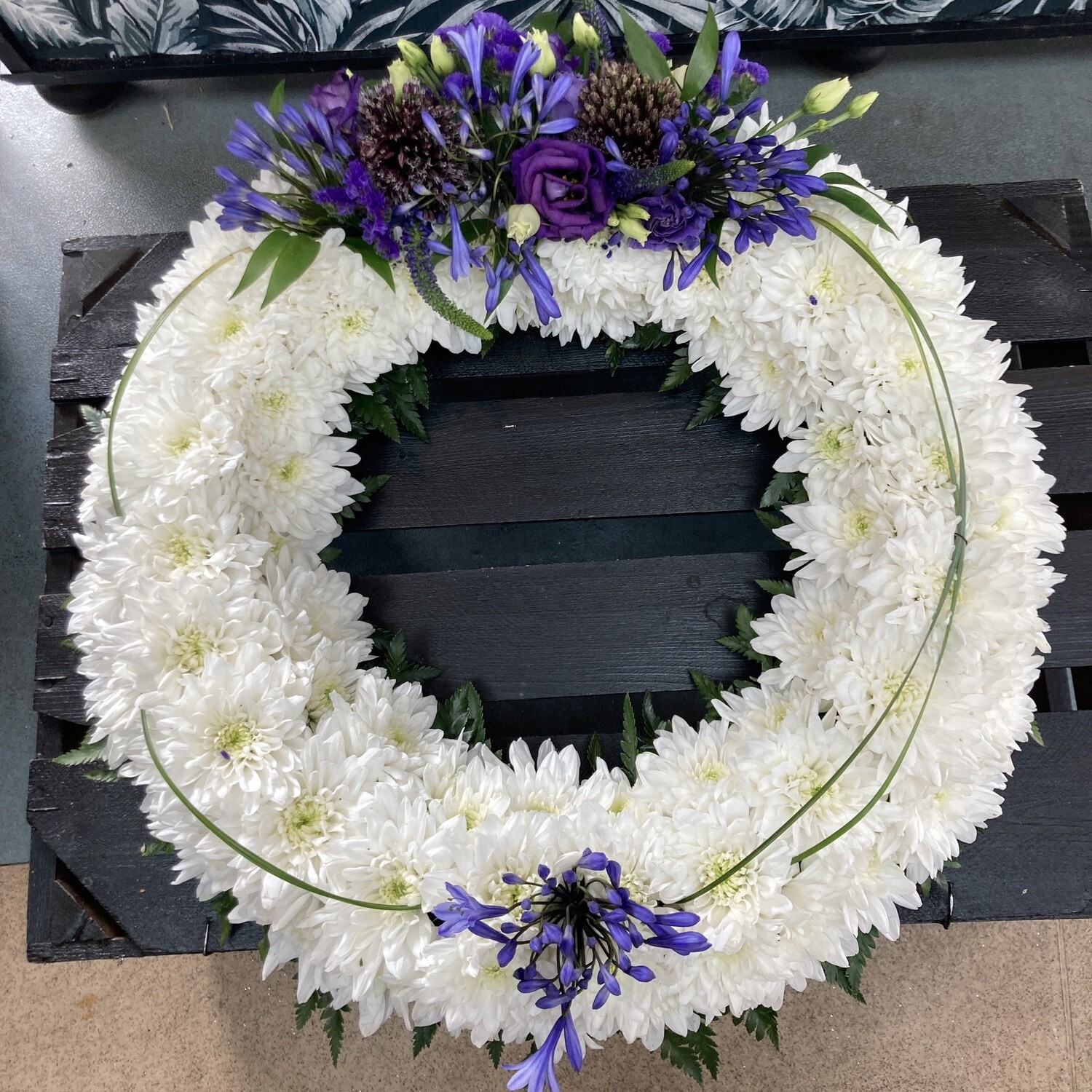 Chrysanthemum Based Wreath Tribute with Floral Accent Spray