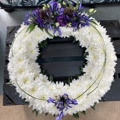Chrysanthemum Based Wreath Tribute with Floral Accent Spray