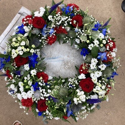 Red, White & Blue Floral Wreath Tribute Red, White & Blue Floral Wreath Tribute