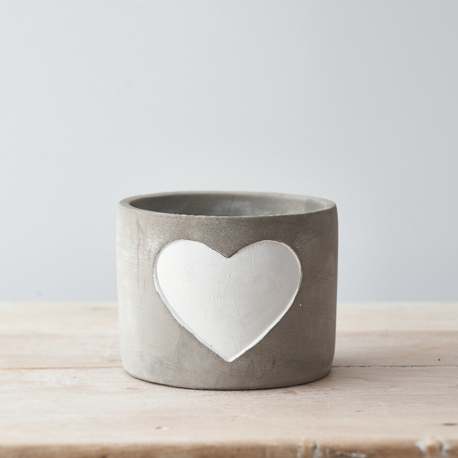 White Heart Design Cement Plant Pot