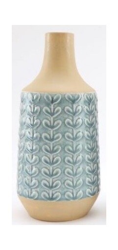 Retro Design Leaf embossed Vase, Colour: Light Duck Egg Blue