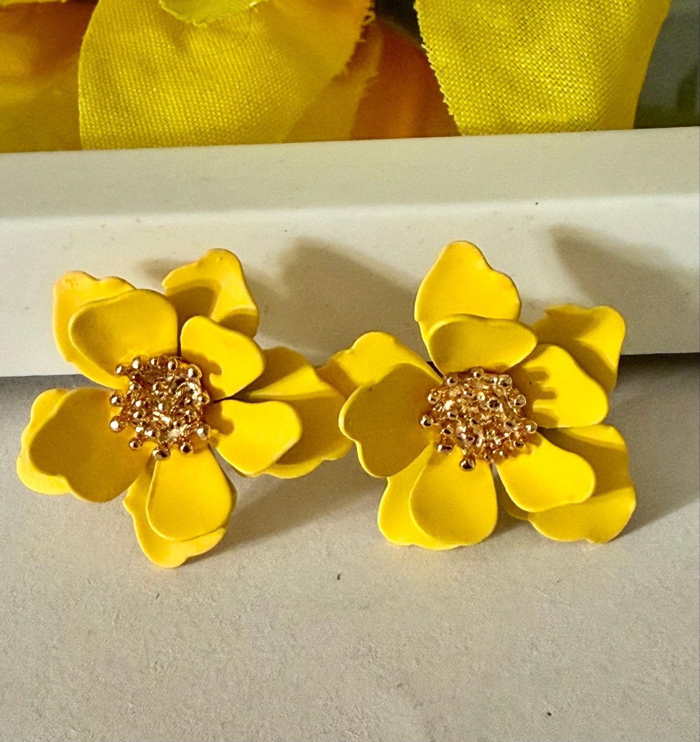Golden Floral Statement Earrings