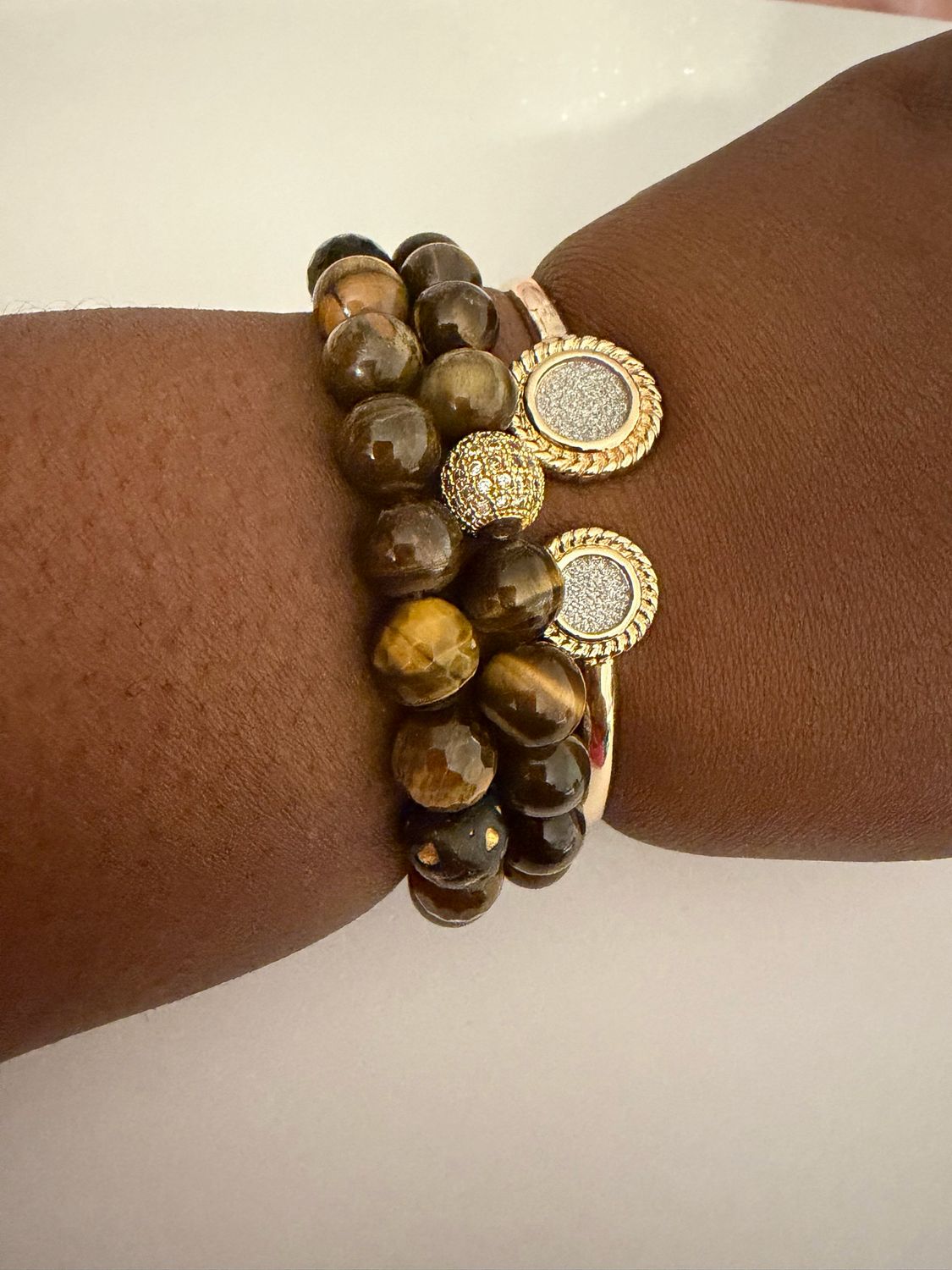 Tiger Eye Gold Tone Stack Bracelet