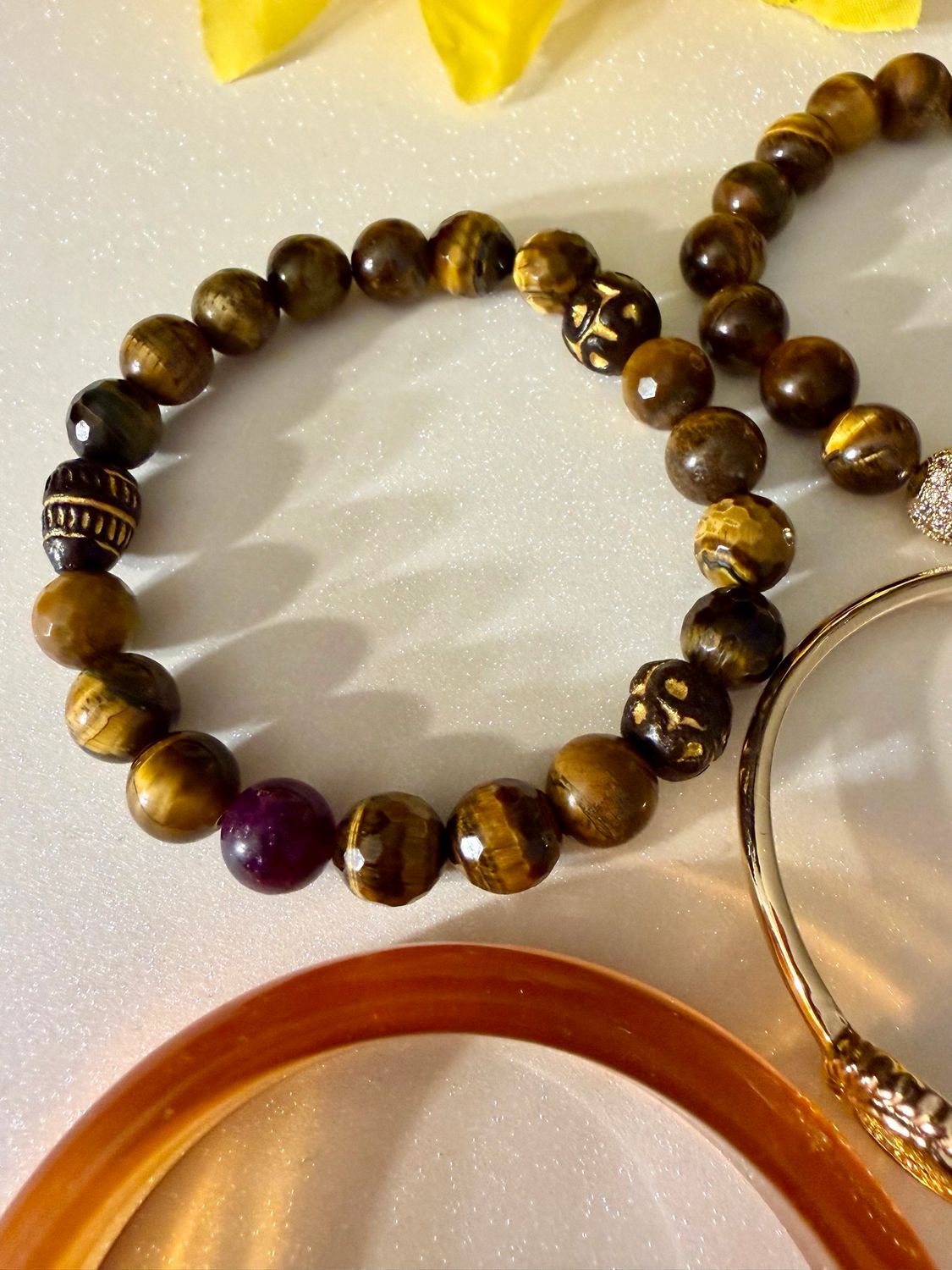 Tiger Eye Gold Tone Stack Bracelet