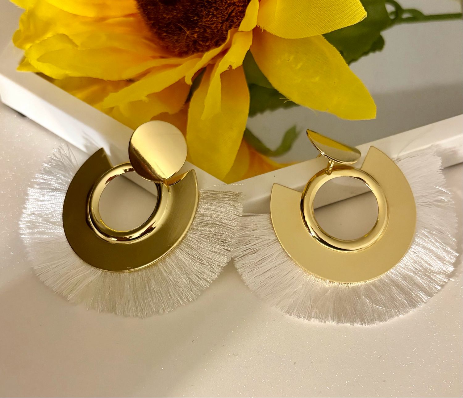 Golden Bloom Fan Fringe Earrings