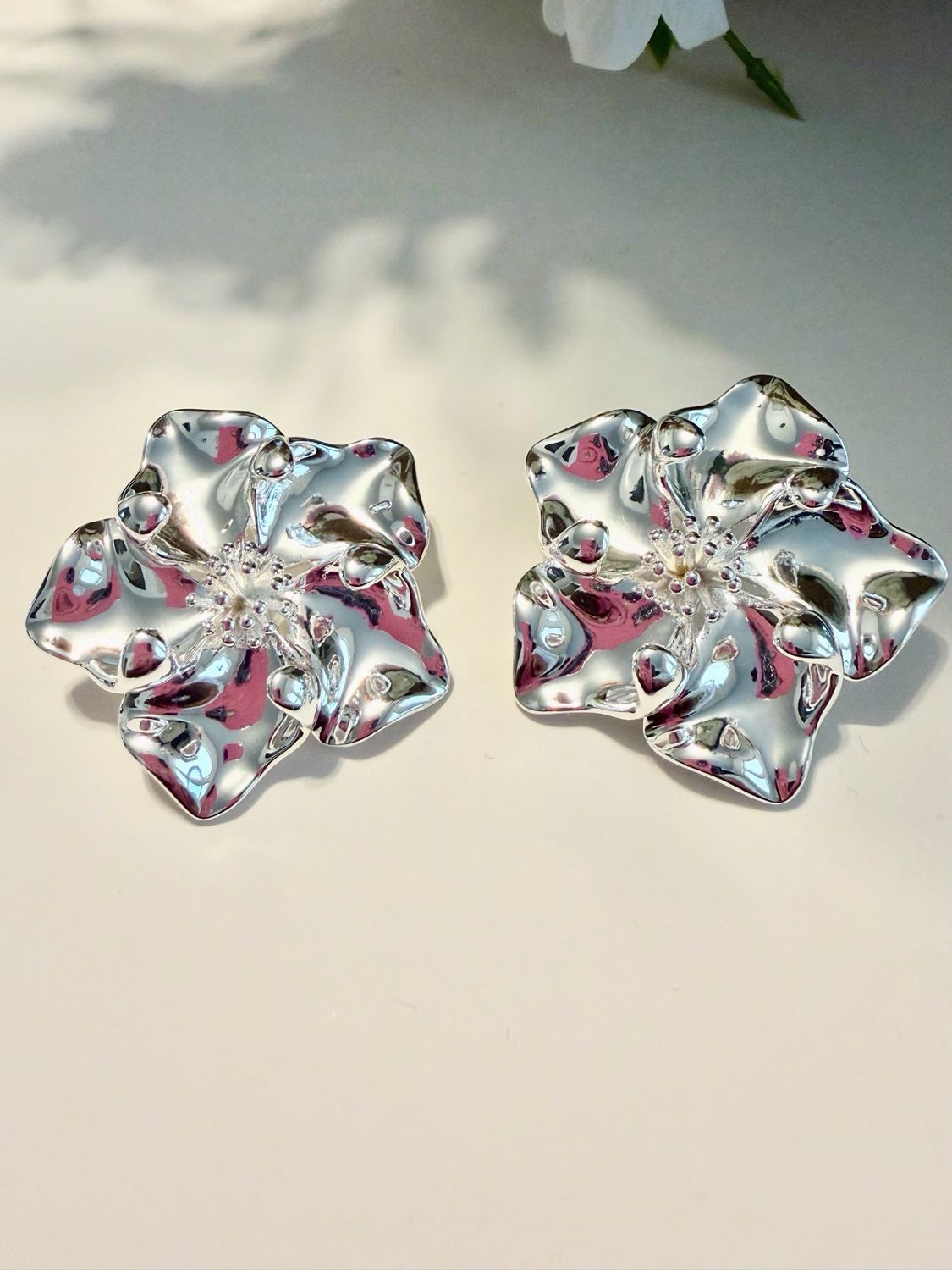 Silver Plated Chunky Floral Earrings