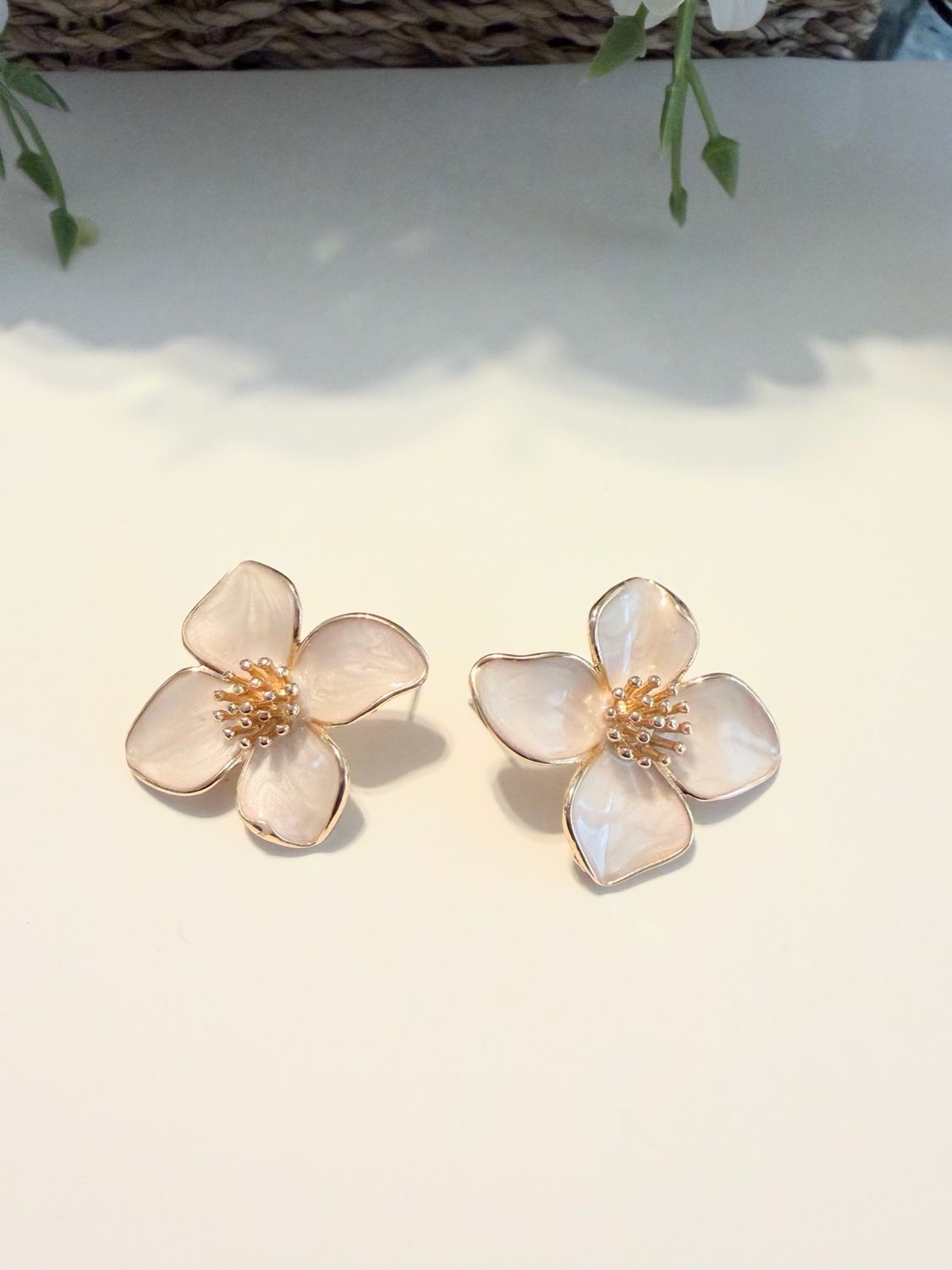 Subtle Acrylic &amp; Brass Floral Earrings