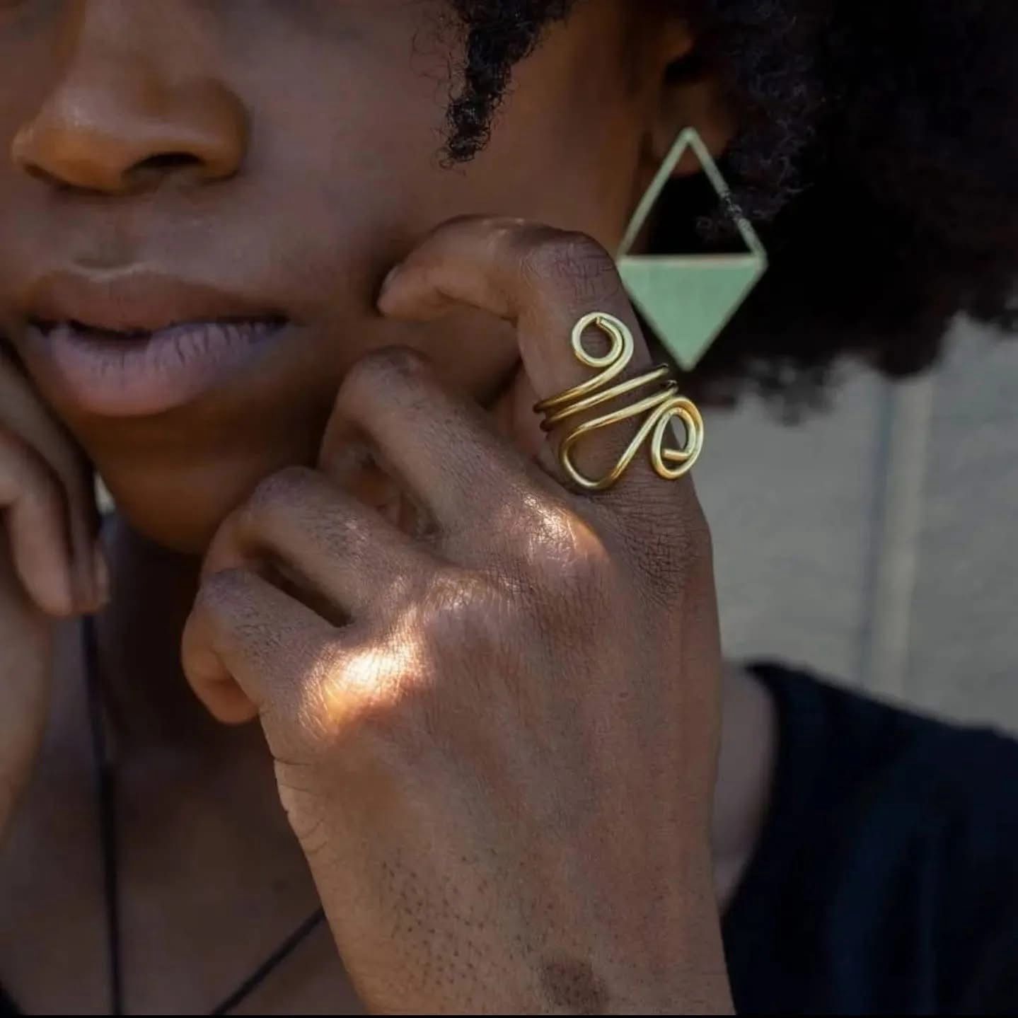 Brass Geometric Swirl Ring