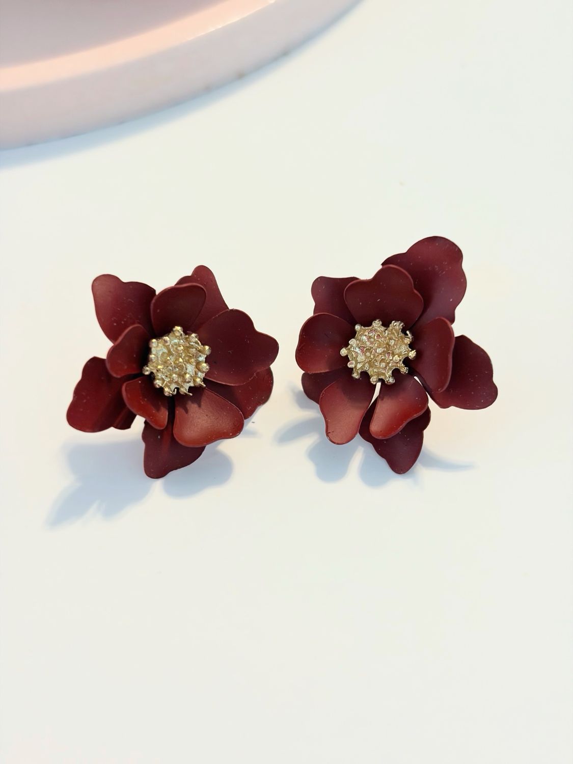 Dark Red Bloom Floral Earrings