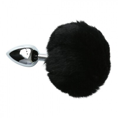 Metal bunny tail butt plug noir petit