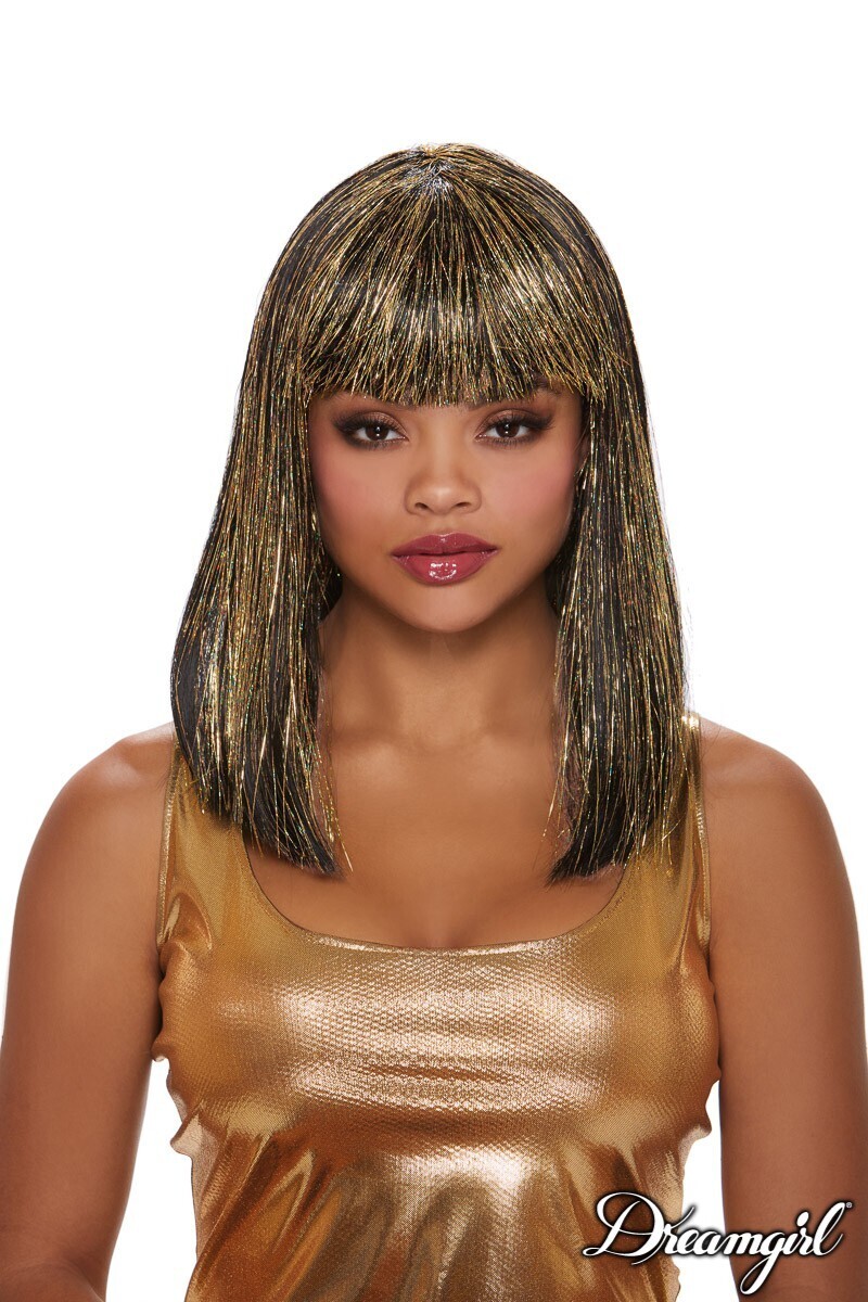 Perruque ajustable courte style cléopatre - noir et or