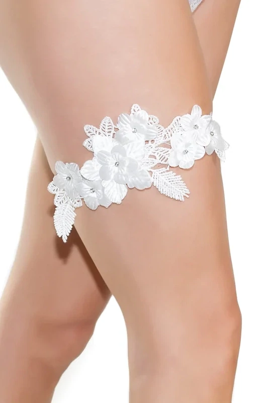 Jarretière blanche avec fleur - Coquette