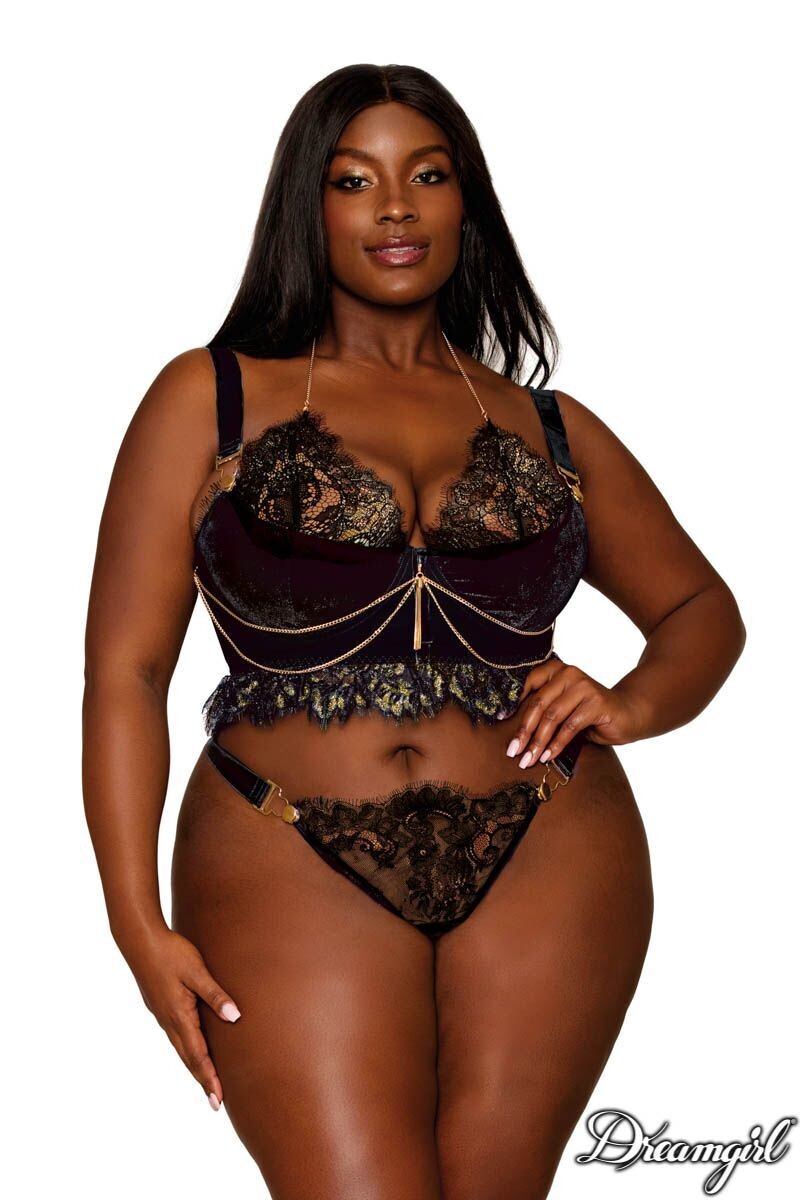 Bustier velour &amp; dentelle frangée - Dreamgirl