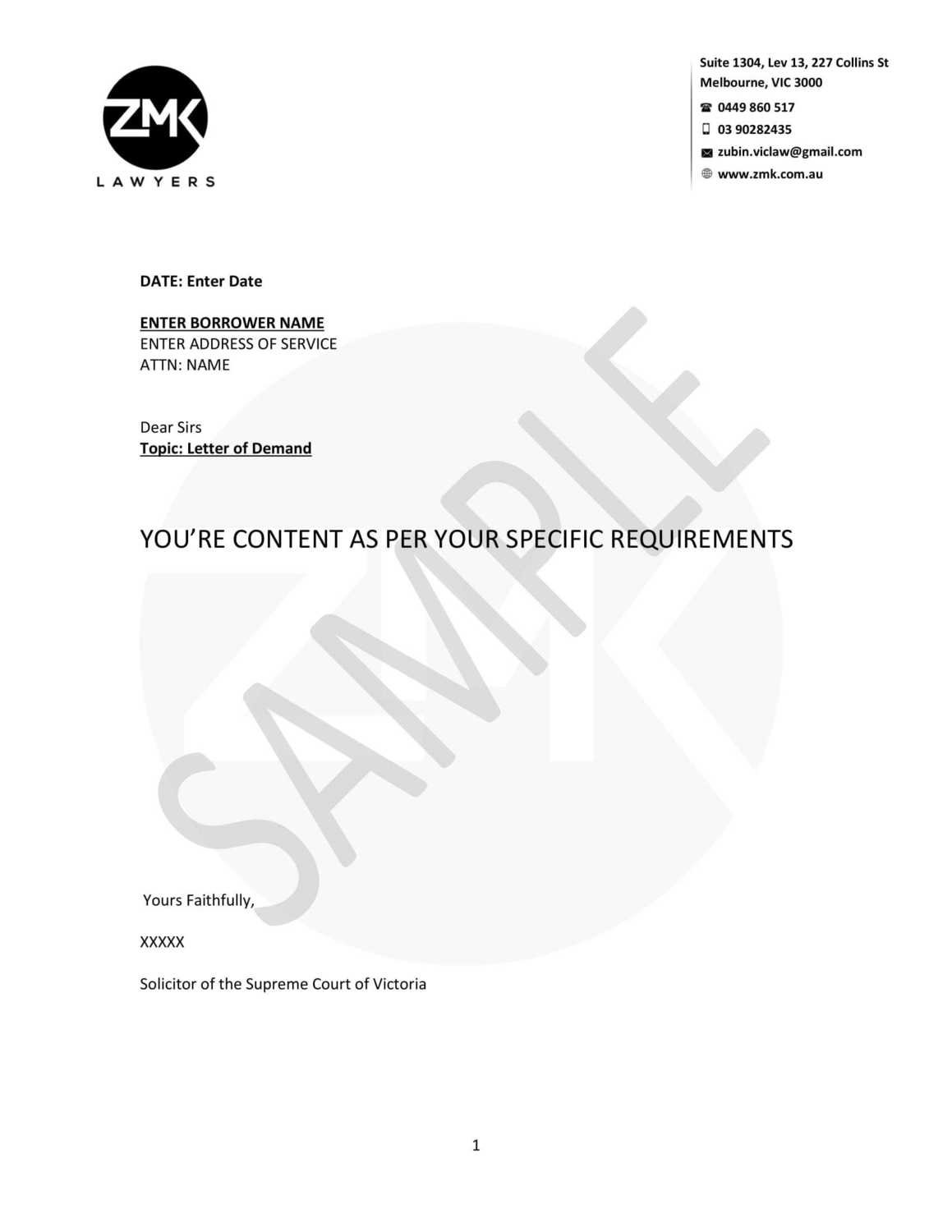 Letter of Demand - Customise Letter Letter of Demand - Customise Letter
