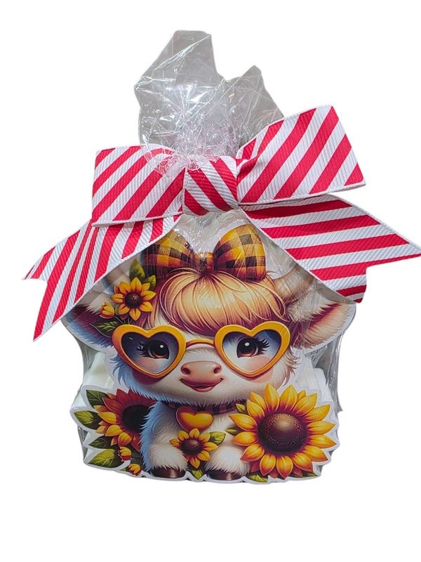 Soap, Highland Cow with Sunflowers (includes hanging mesh bag)