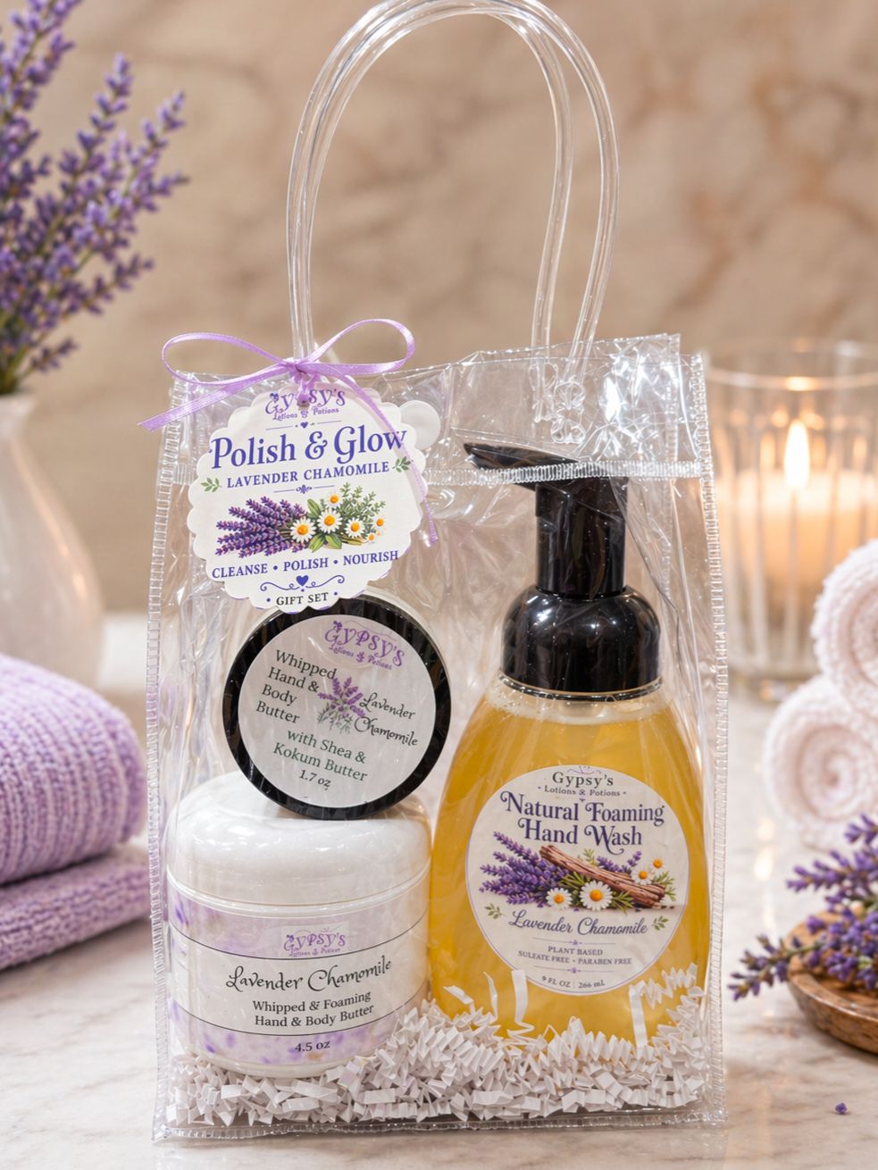 Lavender Chamomile Polish &amp; Glow Gift Set | Body Care Trio
