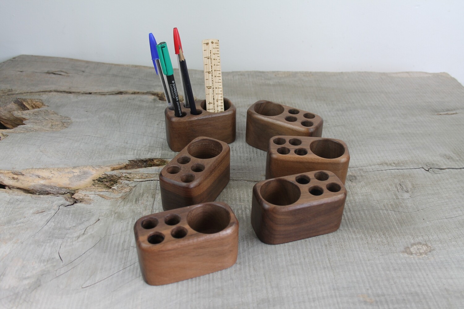 Small Wooden Pen And Pencil Holder, Walnut Desk Caddy
