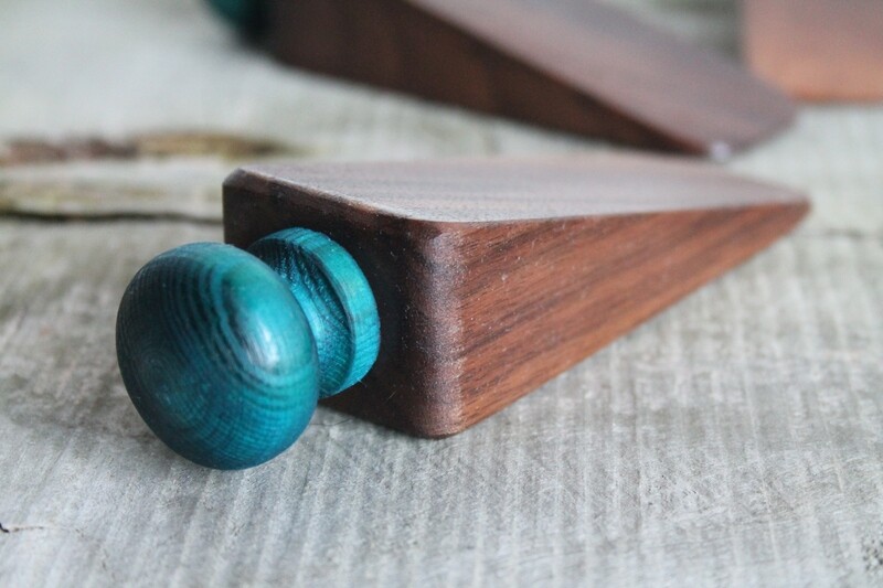 Small Walnut Wooden Doorstop, Door Wedge, Doorstopper