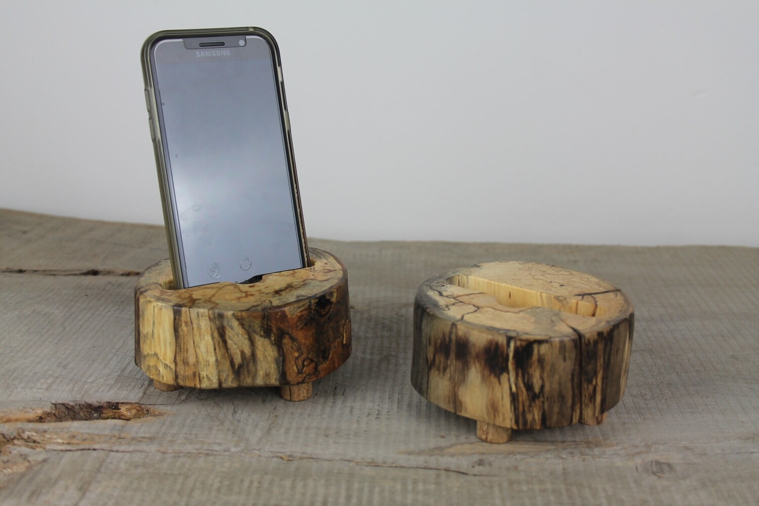 Log Slice Wooden Docking Station, Phone Stand