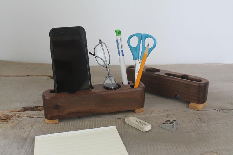 Walnut And Elm Wooden Docking Station, Desk Caddy