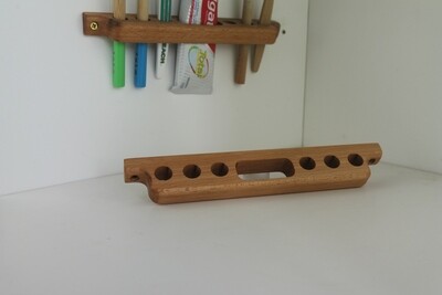 Wooden Toothbrush and Toothpaste Holder For 6 Toothbrushes, Beech Wood