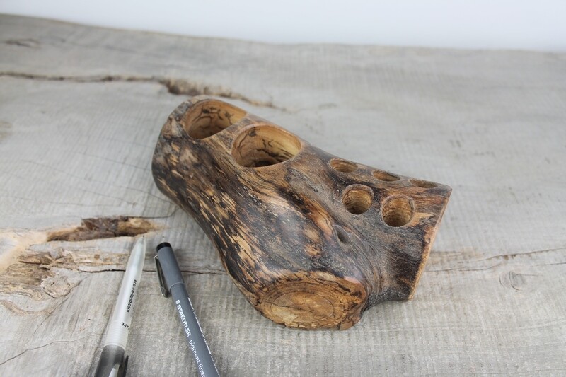 Wooden Pen and Pencil Holder, Elm Desk Caddy