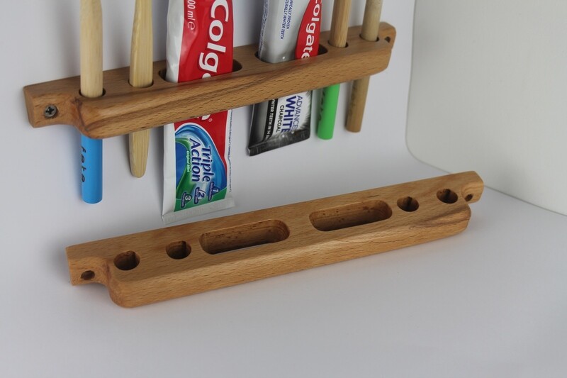 Wooden Toothbrush and Toothpaste Holder, Bathroom Caddy